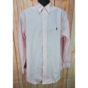 Ralph Lauren Mens Pink Striped Button-Down Shirt Classic Fit 16.5/32-33 LG